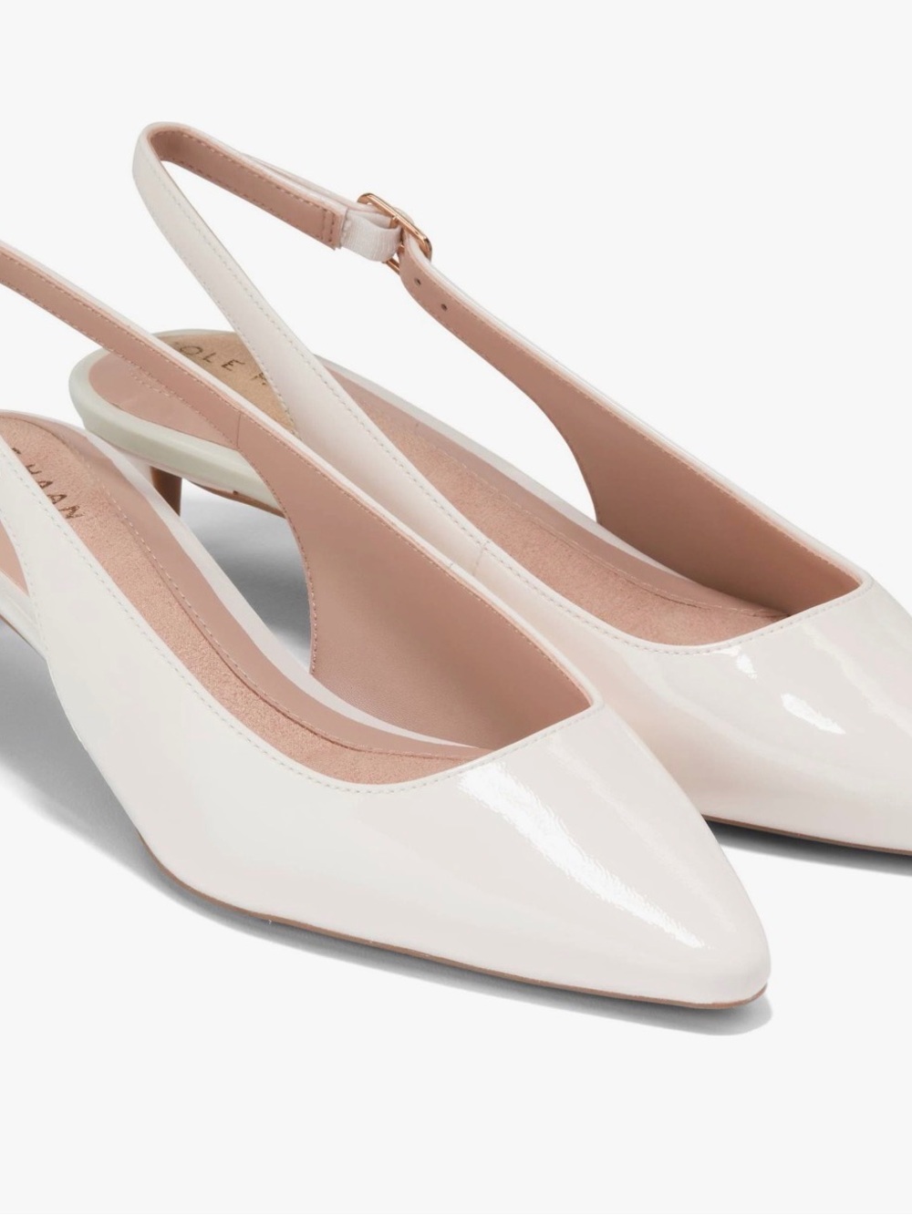 Cole Haan Patent Pointed-Toe Slingback Heels in Soft Pinkish Cream